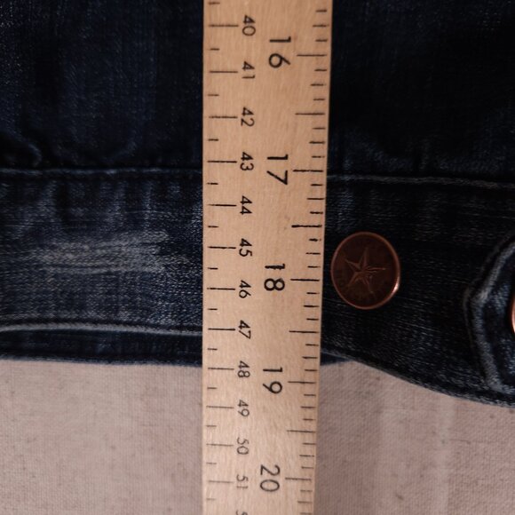 People’s Liberation Blue Denim Jacket Womens XL Cropped Streetwear Boho Casual - Picture 6 of 16